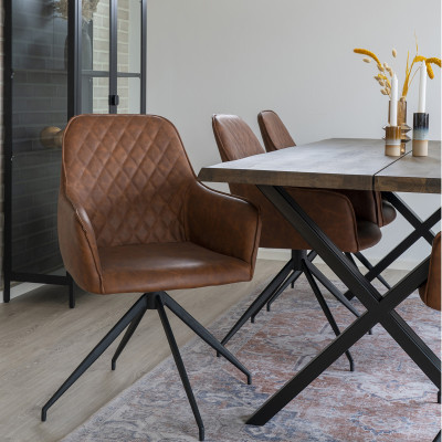 GRACE-Sedia girevole a 360° in PU marrone vintage