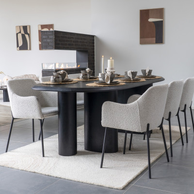 LEONIE-Silla de comedor de tejido bouclé crudo (x2)