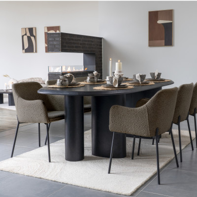 LEONIE-Fauteuil de table en tissu bouclé taupe (x2)