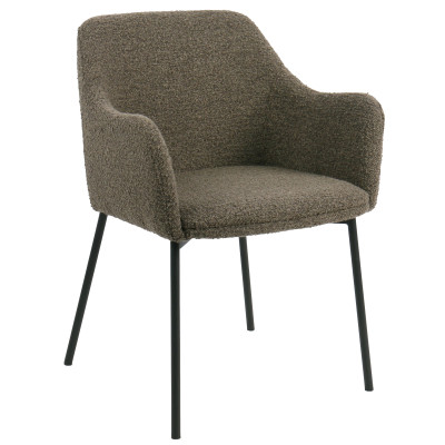 LEONIE-Fauteuil de table en tissu bouclé taupe (x2)