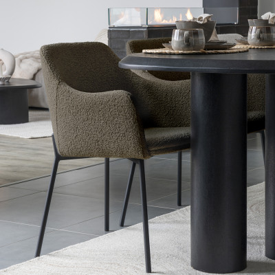 LEONIE-Fauteuil de table en tissu bouclé taupe (x2)