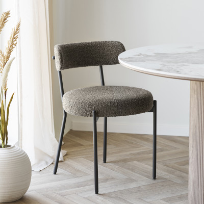 ERIN-Chaise en tissu bouclé marron (x2)