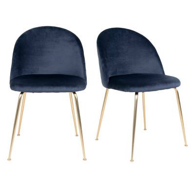 LOLY- Chaise en velours bleu et finition laiton (x2)