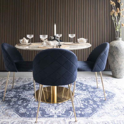 LOLY- Chaise en velours bleu et finition laiton (x2)