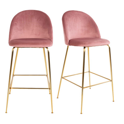 LOLY-Taburete de bar de terciopelo rosa con acabado de latón (x2)