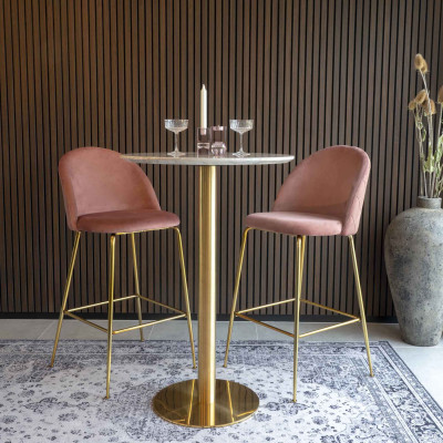 LOLY-Taburete de bar de terciopelo rosa con acabado de latón (x2)