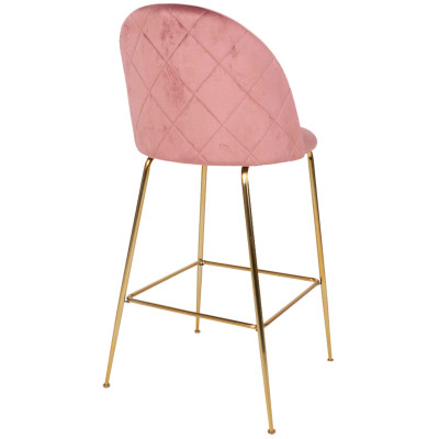LOLY- Tabouret de bar en velours rose et finition laiton (x2)