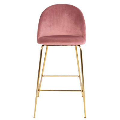 LOLY- Tabouret de bar en velours rose et finition laiton (x2)