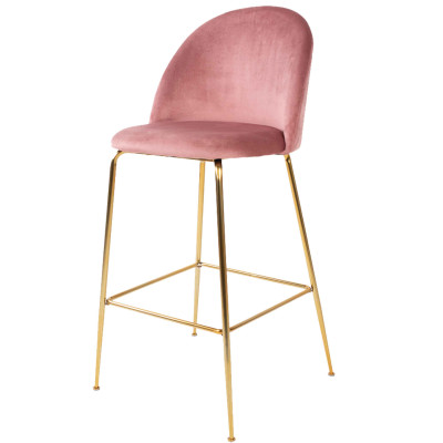 LOLY-Taburete de bar de terciopelo rosa con acabado de latón (x2)
