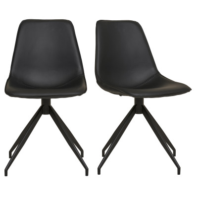 ANDY-Silla giratoria 360° en piel sintética negra (x2)