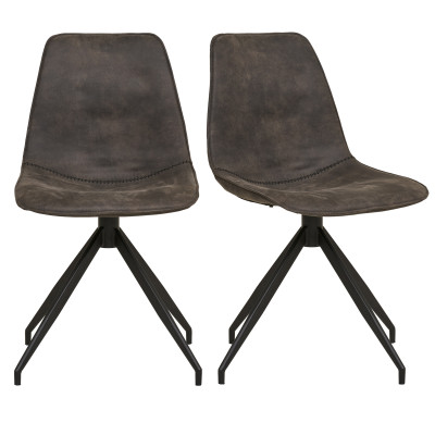 ANDY-Chaise pivotante à 360° en microfibre vintage grise (x2)