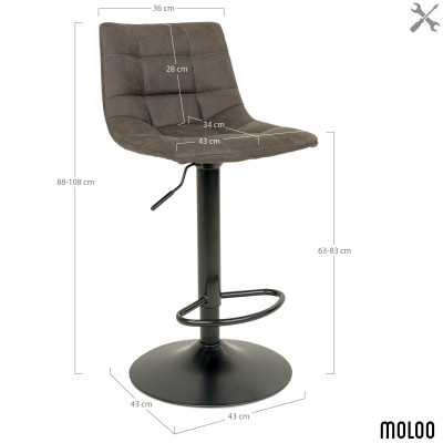 SVEN-Sgabello da bar girevole a 360° grigio vintage (x2)