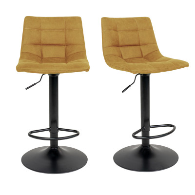 SVIN- Tabouret de bar pivotant 360° velours moutarde (x2)