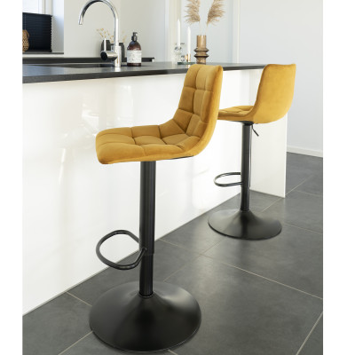 SVIN- Tabouret de bar pivotant 360° velours moutarde (x2)