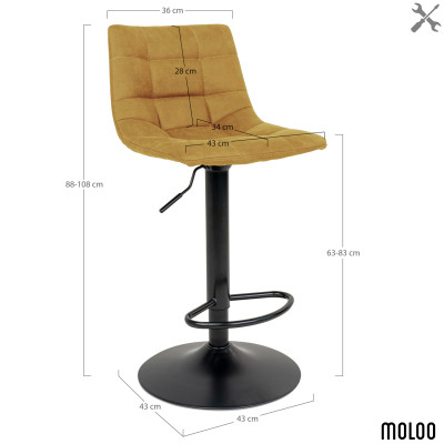 SVEN-Taburete giratorio 360° en terciopelo mostaza (x2)