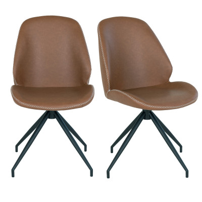 CARLA-Sedia girevole a 360° in similpelle marrone (x2)