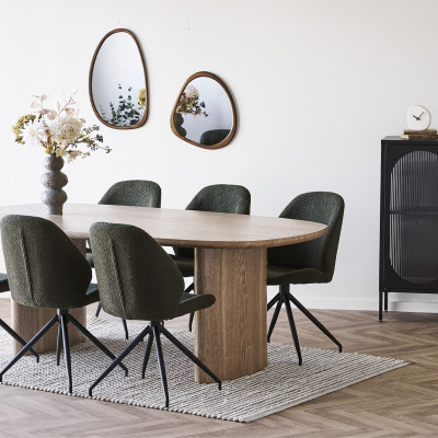 CARLA-Chaise pivotante à 360° en tissu vert (x2)