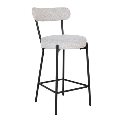 ERIN-Barhocker aus ecrufarbenem Bouclé-Stoff