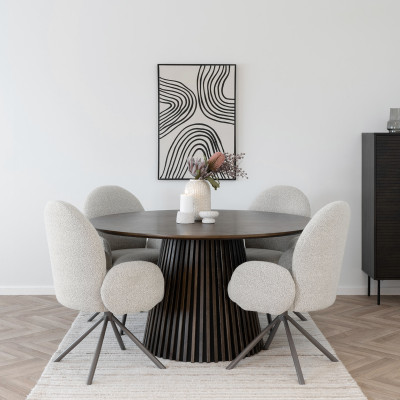 LYIV-Silla de comedor giratoria 360° en tela color arena