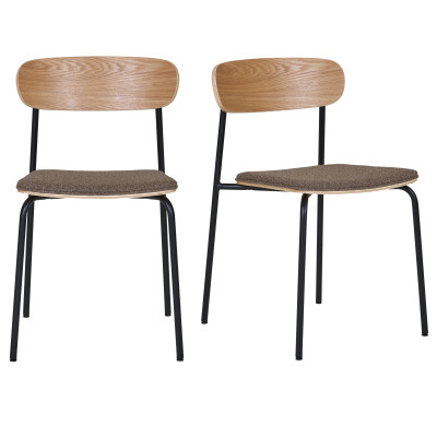 SKOOL-Silla en fresno macizo acero negro y tela color topo (x2)