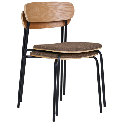 SKOOL-Chaise en frêne massif, acier noir et tissu taupe (x2)