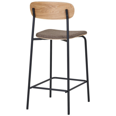 SKOOL-Sgabello frassino massello acciaio nero e tessuto tortora (x2)