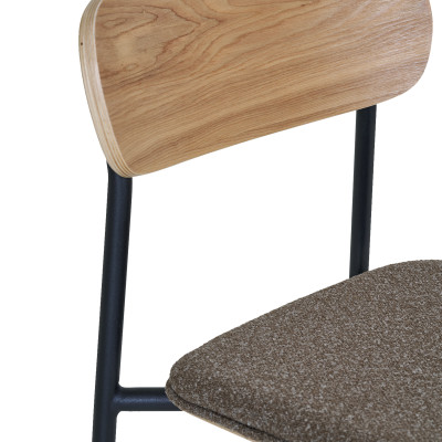SKOOL-Tabouret en frêne massif, acier noir et tissu taupe (x2)