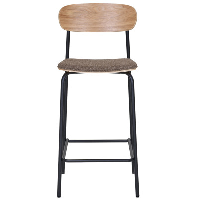 SKOOL-Hocker massiver Esche schwarzem Stahl taupefarbenem Stoff (x2)