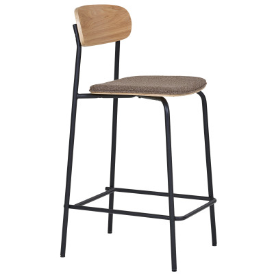 SKOOL-Taburete en fresno macizo acero negro y tela color topo (x2)