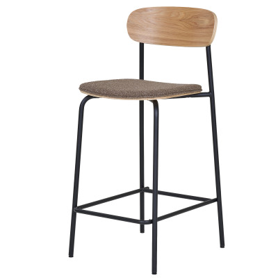 SKOOL-Taburete en fresno macizo acero negro y tela color topo (x2)