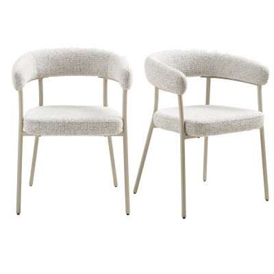 VITO-Silla de comedor en tela color arena y acero beige (x2)