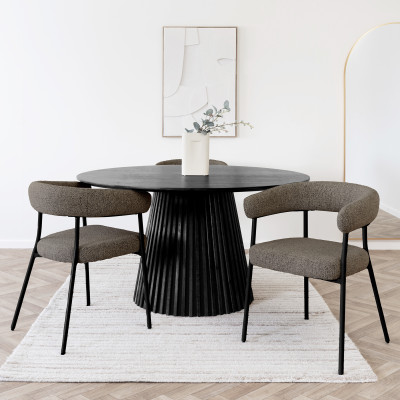 VITO-Fauteuil de table en tissu taupe et acier noir (x2)