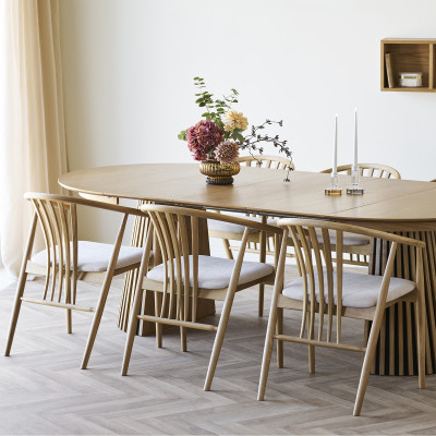 BESS-Sedia da pranzo in rovere massello e tessuto beige