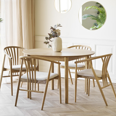 BESS-Silla de comedor en roble macizo y tela beige