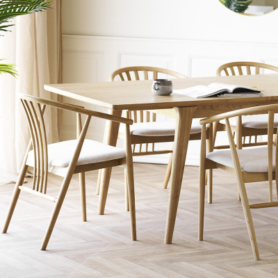 BESS-Sedia da pranzo in rovere massello e tessuto beige