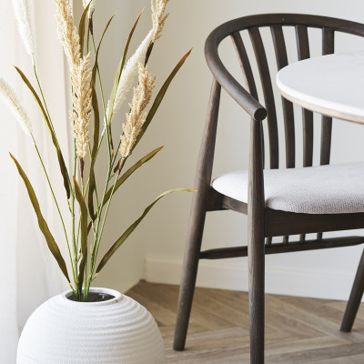 BESS-Sedia da pranzo in rovere massello affumicato e tessuto beige