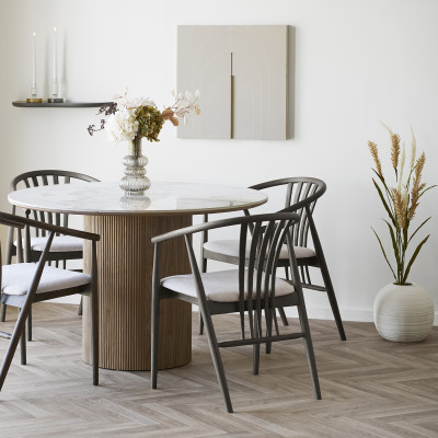 BESS-Fauteuil de table en chêne fumé massif et tissu beige