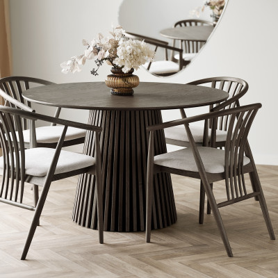 BESS-Silla de comedor en roble ahumado macizo y tela beige