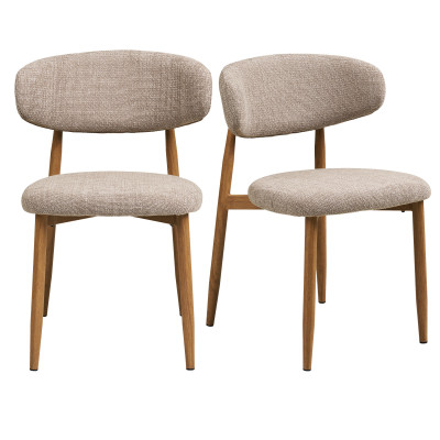 MYA- Chaise en tissu taupe et métal décor chêne (x2)