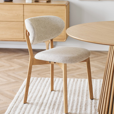 FAIR-Silla en roble macizo y tela beige (x2)