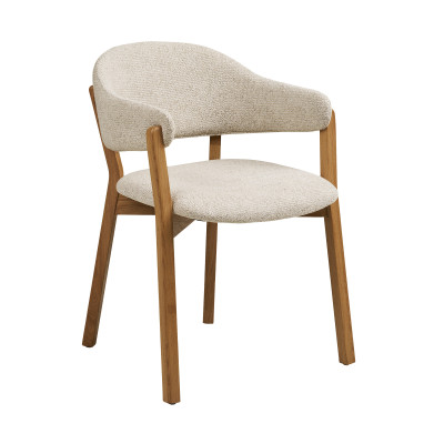 FAIR-Fauteuil de table en chêne massif et tissu, beige