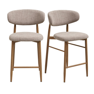 MYA- Tabouret en tissu taupe et métal décor chêne (x2)