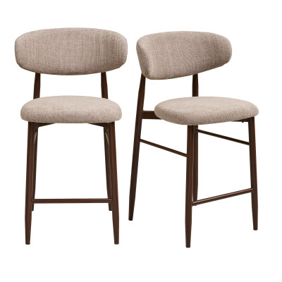 MYA-Hocker aus taupefarbenem Stoff und Metall in Walnussoptik (x2)