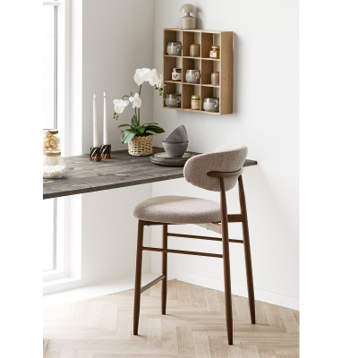 MYA- Tabouret en tissu taupe et métal décor noyer (x2)