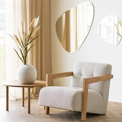 MIST-Fauteuil en chêne massif et tissu beige