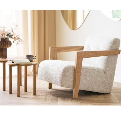 MIST-Poltrona in rovere massello e tessuto beige