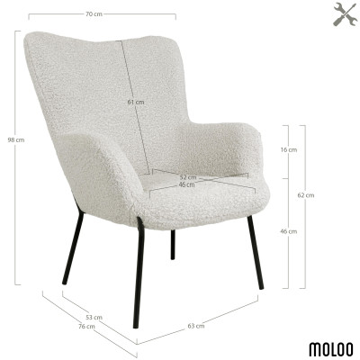 BORIS-Sillón vintage de tejido bouclé crudo