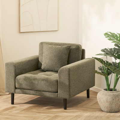 FRED-Sillón tapizado en tela verde oliva
