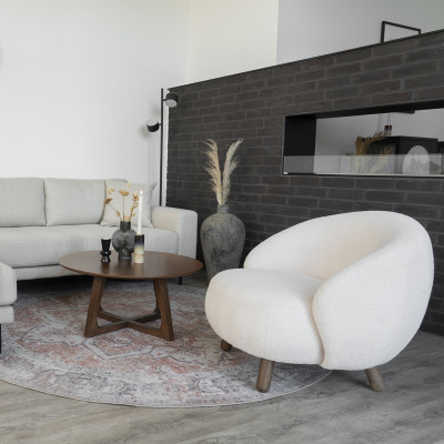 MIMI-Sillón de tejido bouclé crudo y madera