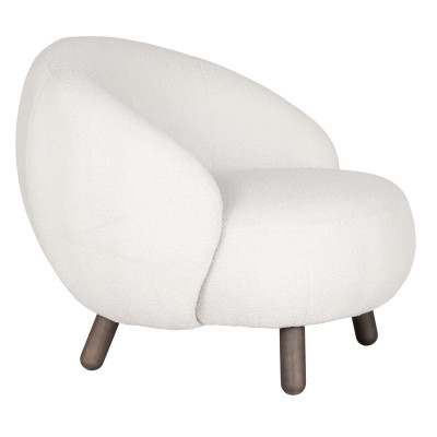 MIMI-Sillón de tejido bouclé crudo y madera